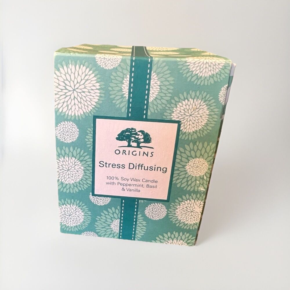 Origins Stress Diffusing Soy Candle 9oz‎ Peppermint Basil Vanilla 55 Hours Burn